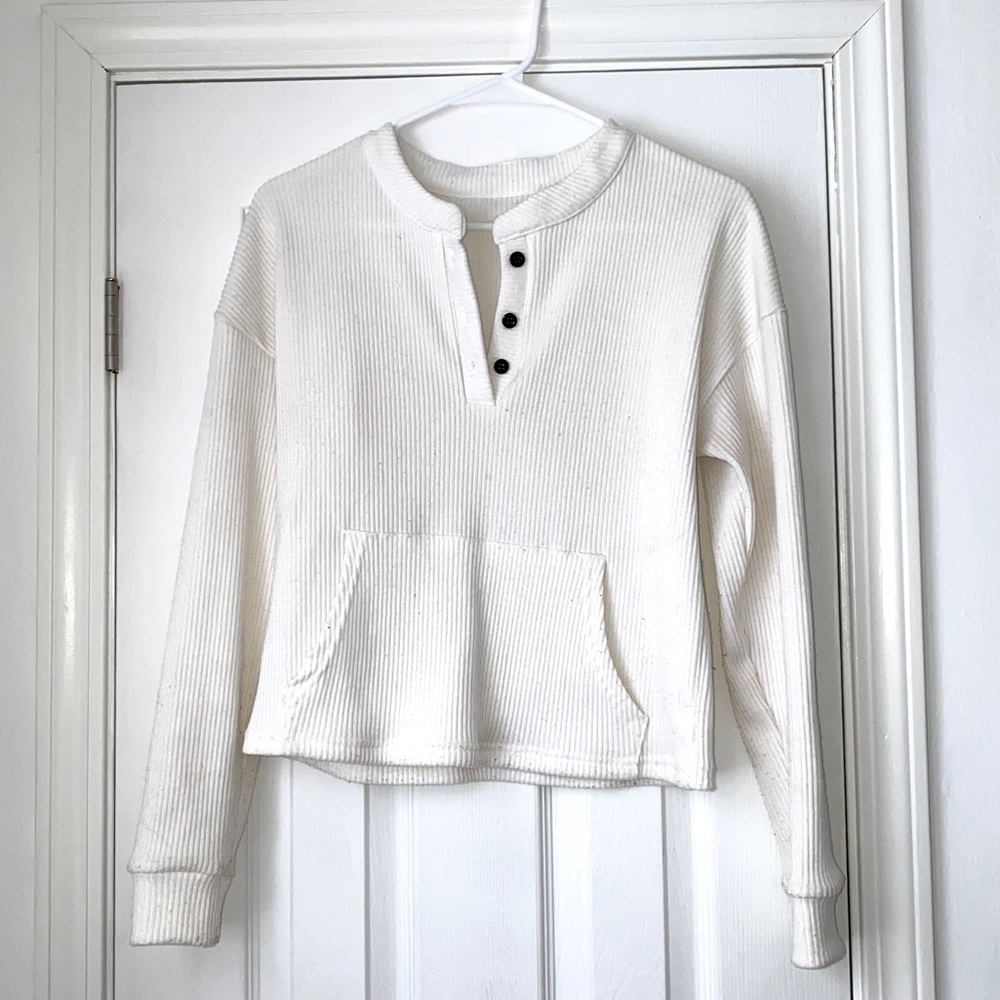 Knit Henley Cropped Sweater Top White